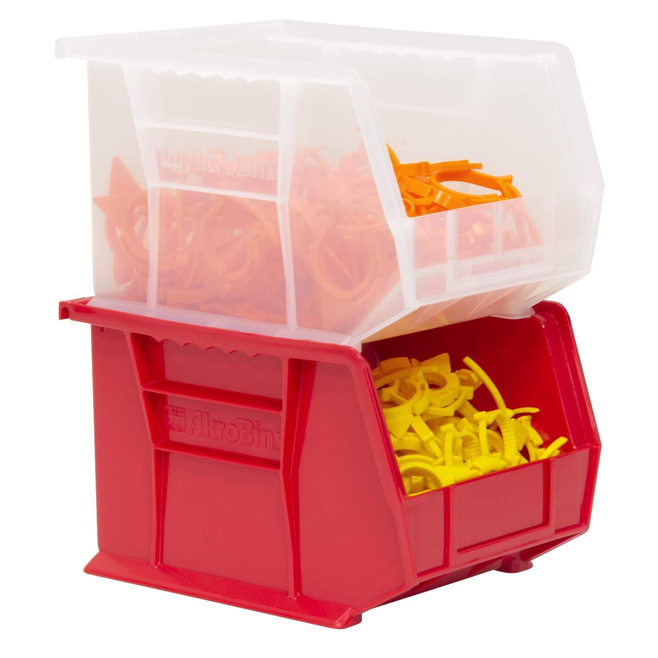 Red Stackable Plastic Storage Bin with Divider Slot