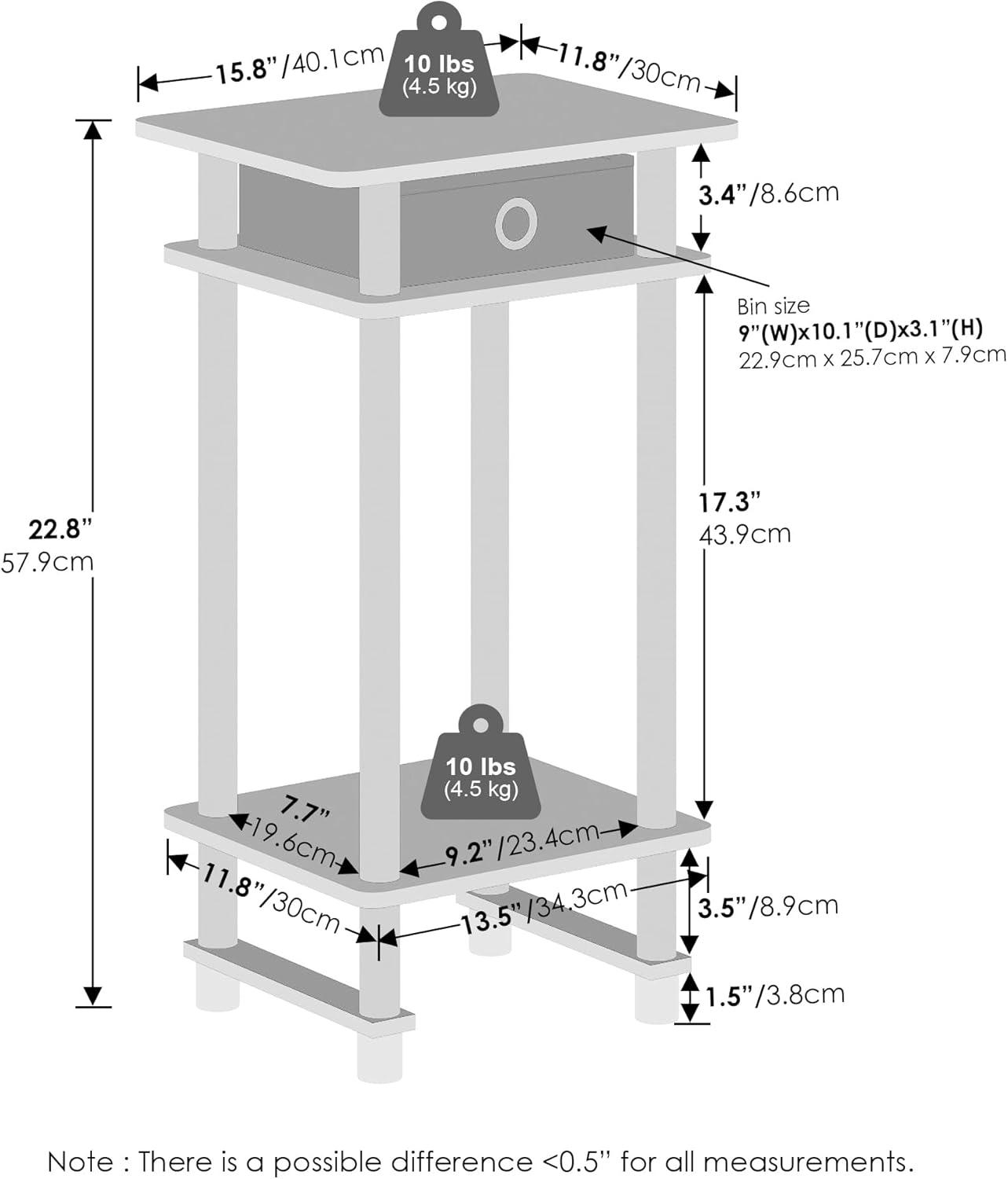 Furinno 2-17017 Turn-N-Tube Tall End Table with Bin, French Oak Grey/Black/Black, Set of 2