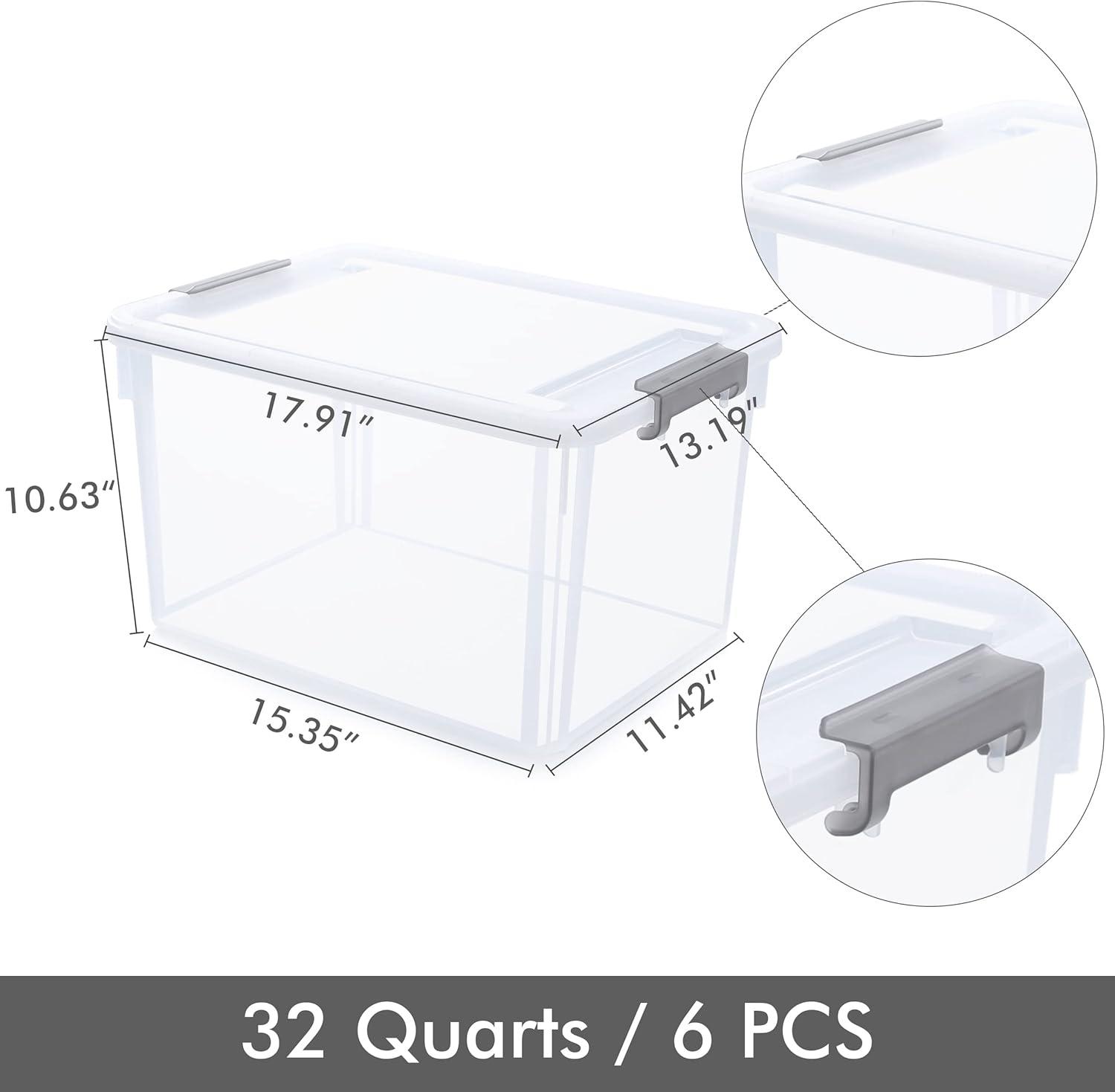 Clear Stackable Plastic Storage Bins with Lids, 32 Qt, 6-Pack