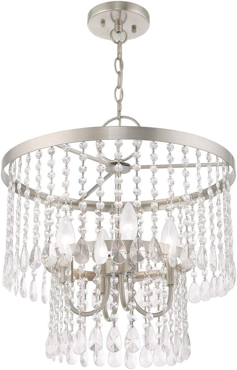 Elizabeth Brushed Nickel 4-Light Crystal Pendant Chandelier