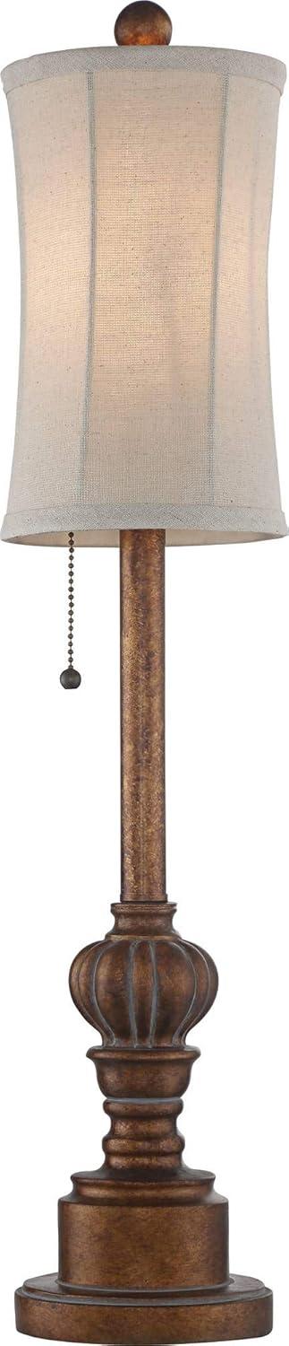 Regency Hill Traditional Buffet Table Lamps 28" Tall Set of 2 Warm Brown Wood Tone Fabric Drum Shade for Dining Room