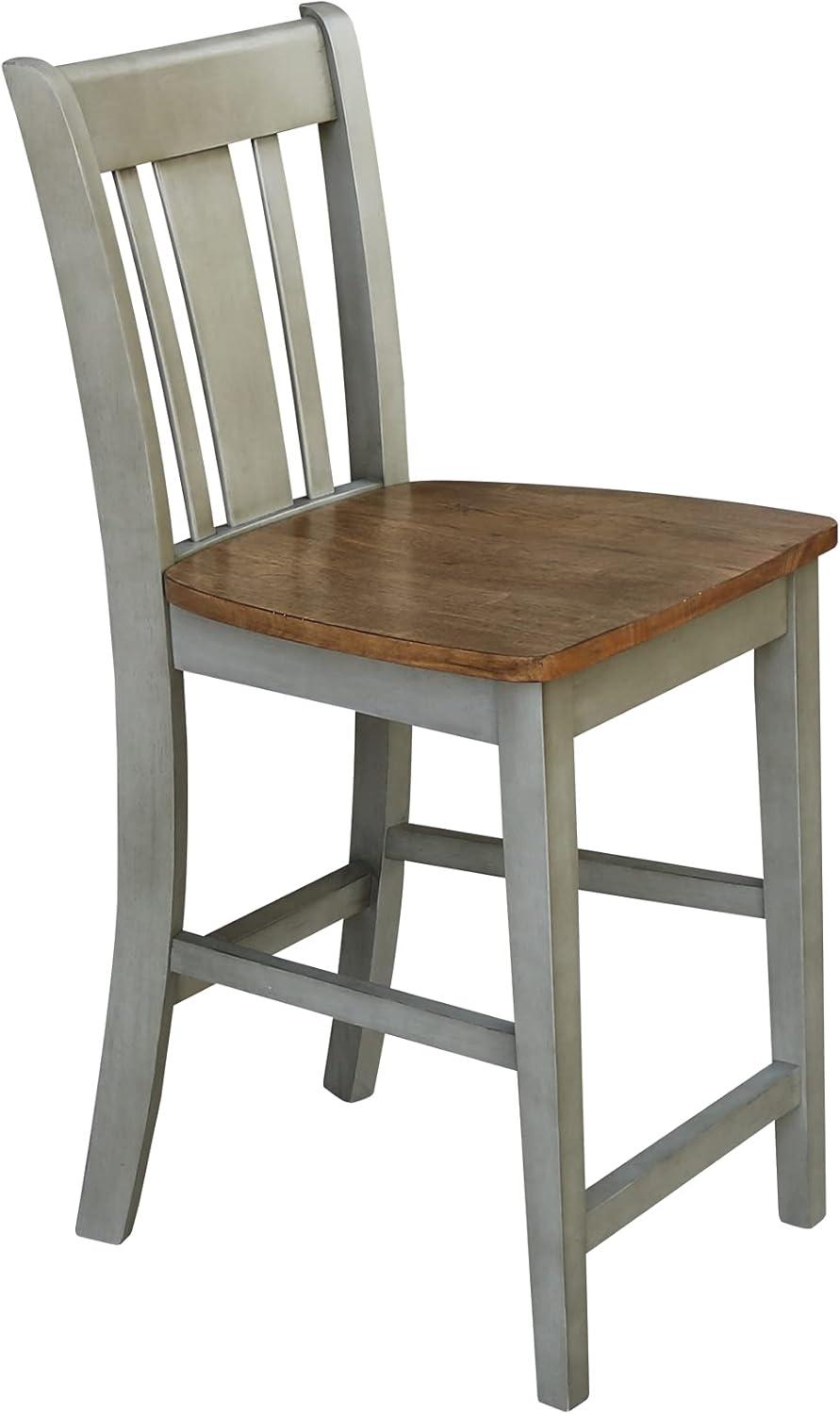 Distressed Hickory and Stone 24" Solid Wood Counter Stool