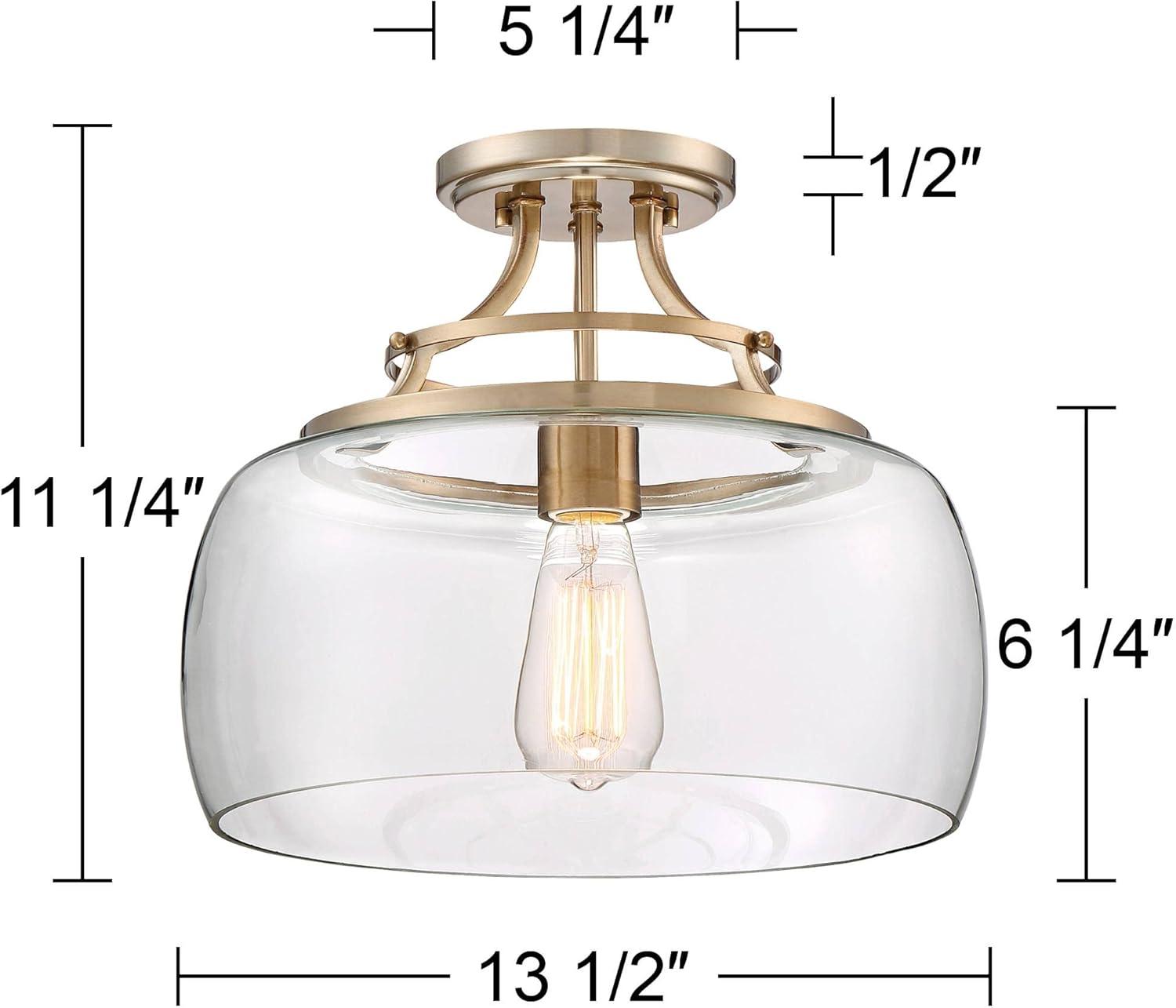 Franklin Iron Works Charleston Modern Farmhouse Ceiling Light Semi Flush Mount Fixture 13 1/2" Wide Warm Brass LED Clear Glass for Bedroom Kitchen