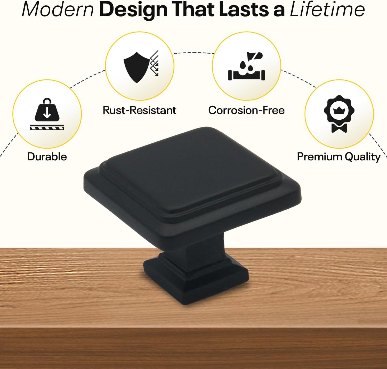 Single Hole Drawer Knobs - 10 Pack Black Cabinet Knobs - Square Dresser Knobs Dresser Handles Closet Door Knobs - Kitchen Cabinet Knobs - Cabinet Hardware