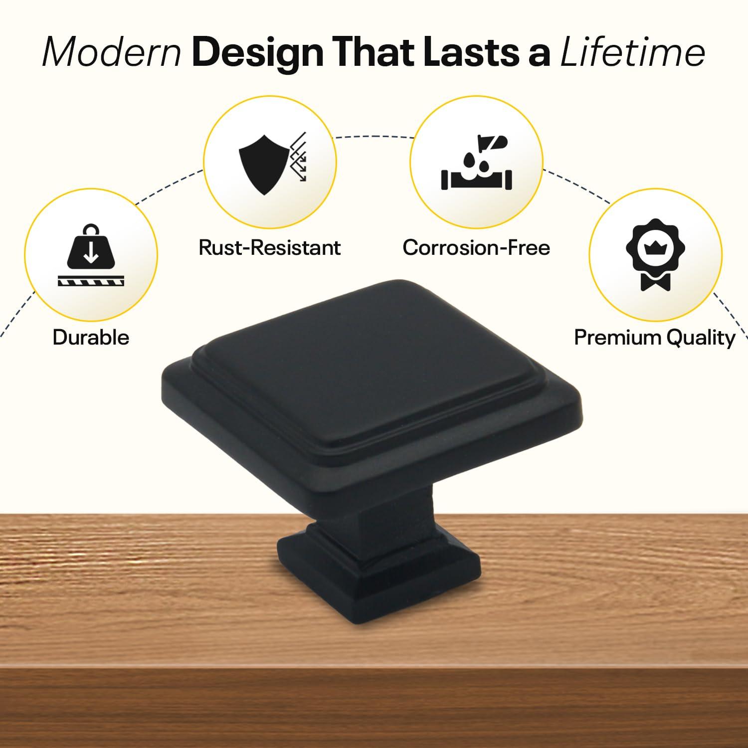 Single Hole Drawer Knobs - 10 Pack Black Cabinet Knobs - Square Dresser Knobs Dresser Handles Closet Door Knobs - Kitchen Cabinet Knobs - Cabinet Hardware