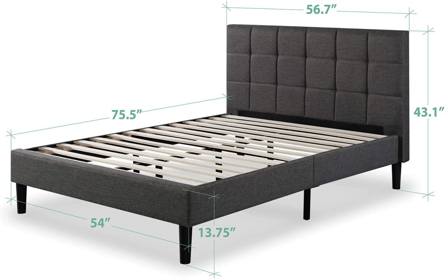 Full Dark Gray Upholstered Platform Bed with Tufted Headboard