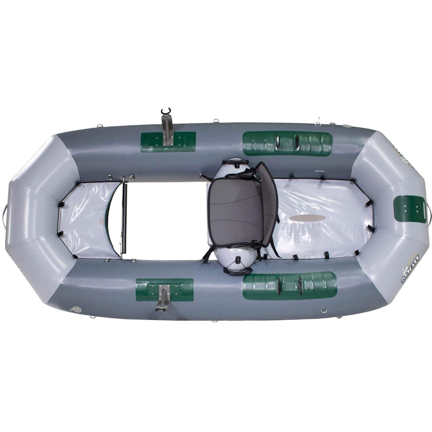 Gray Inflatable Fishing Raft with High-Back Seat