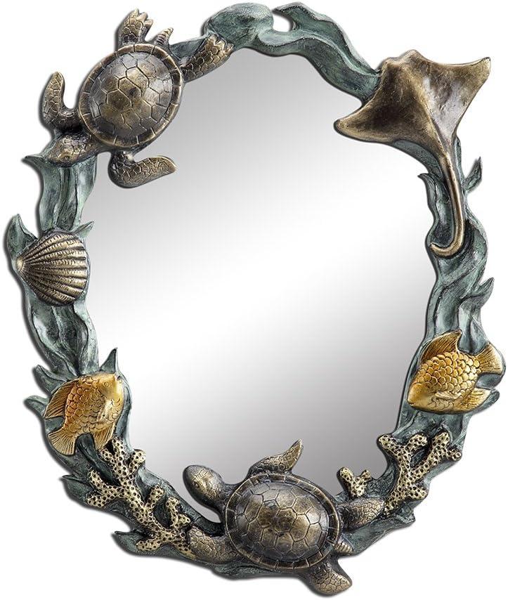 Bronze Gold Oval Turtles Sealife Aluminum Wall Mirror