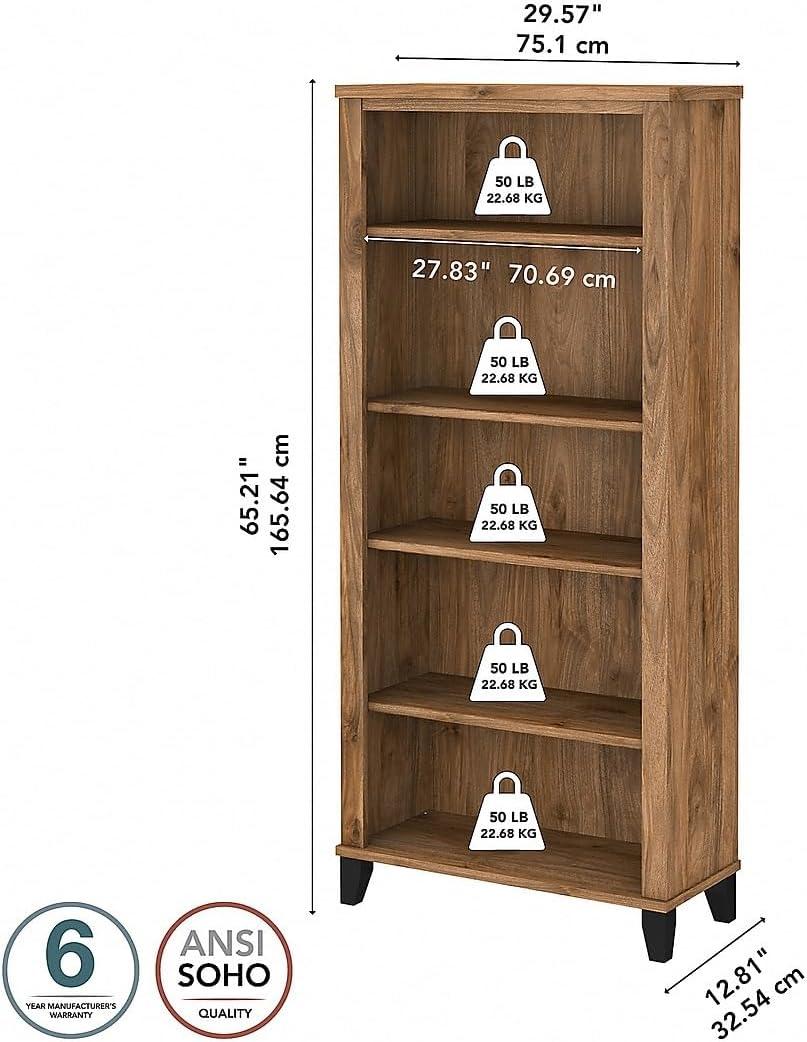 Bush Furniture Somerset 5 Shelf Tall Bookcase in Fresh Walnut Finish