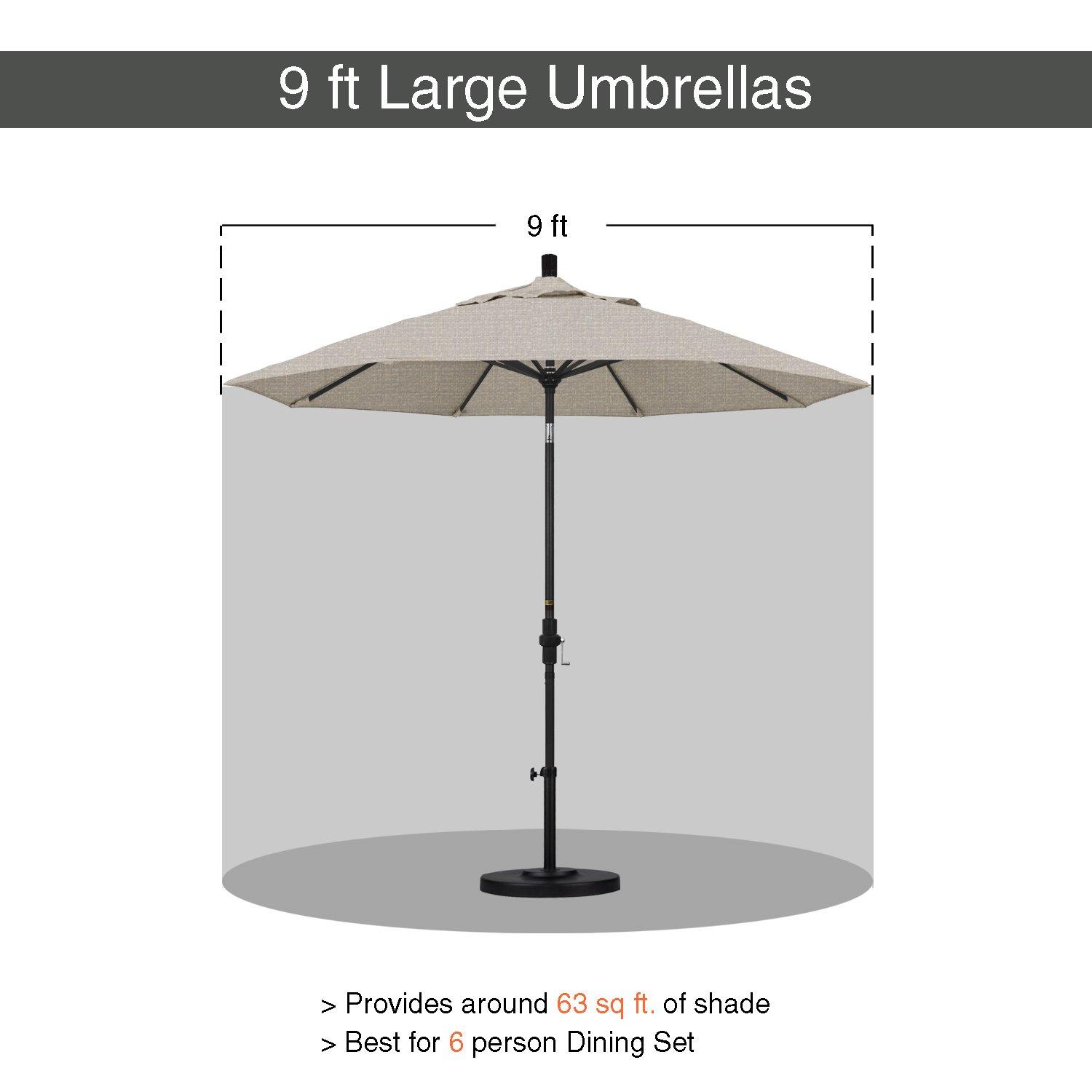 California Umbrella 9' Round Hardwood Frame Market Umbrella, Stainless Steel Hardware, Push Open, Woven Granite Olefin