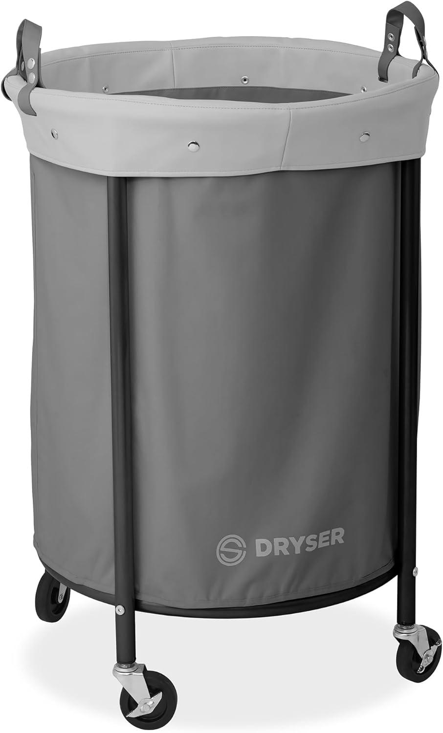 Dryser Round Commercial Heavy-Duty Rolling Laundry Hamper, Steel Frame Cart on Wheels with Removable Canvas Bin for Hotel or Home