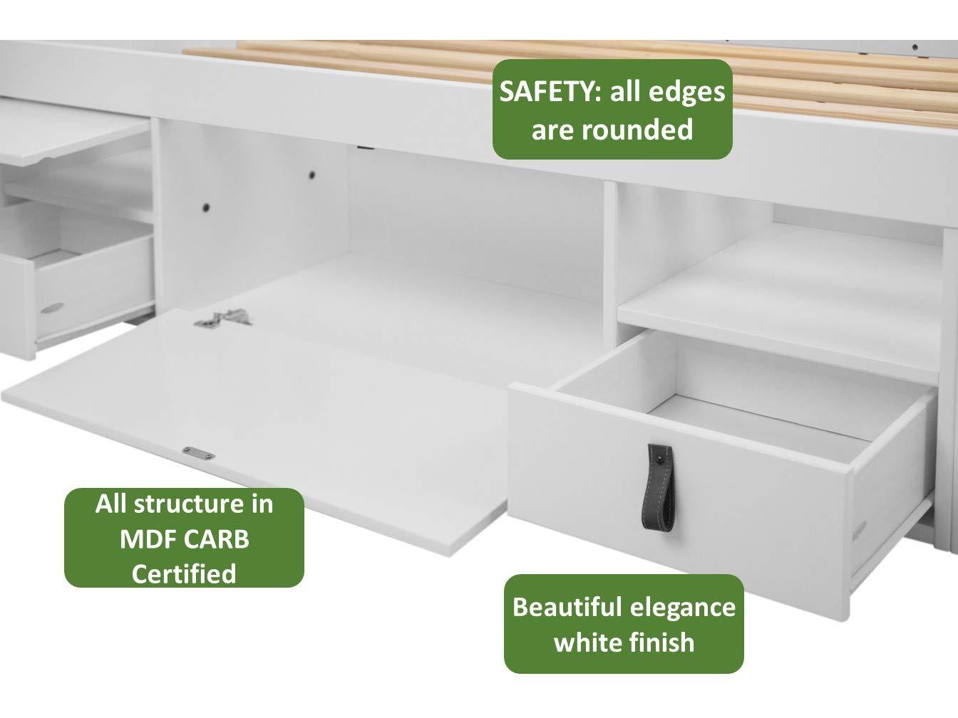 Memomad Bali Storage Platform Sturdy Bed Frame with Drawers and More (White Wood Twin Size)