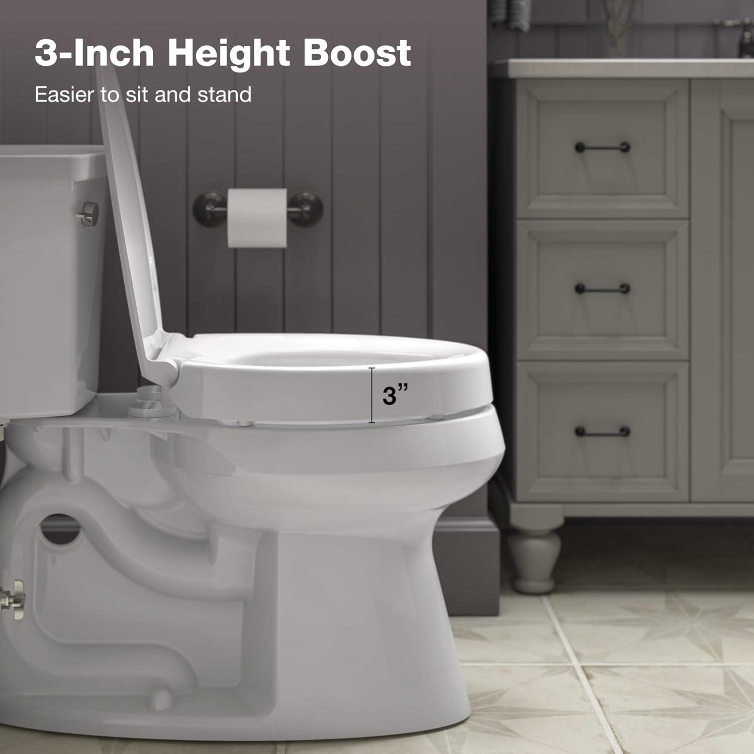 Hyten Elevated Toilet Seat with Quiet-Close Lid and Seat and Grip-Tight Bumpers