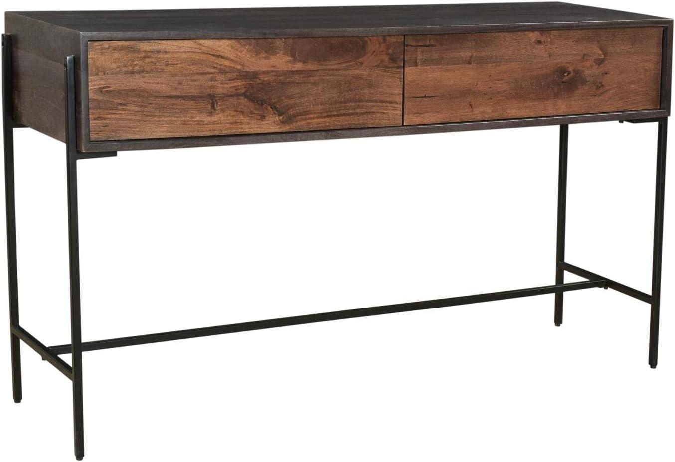 Tobin 54'' Gray and Brown Solid Mango Wood Console Table with Storage