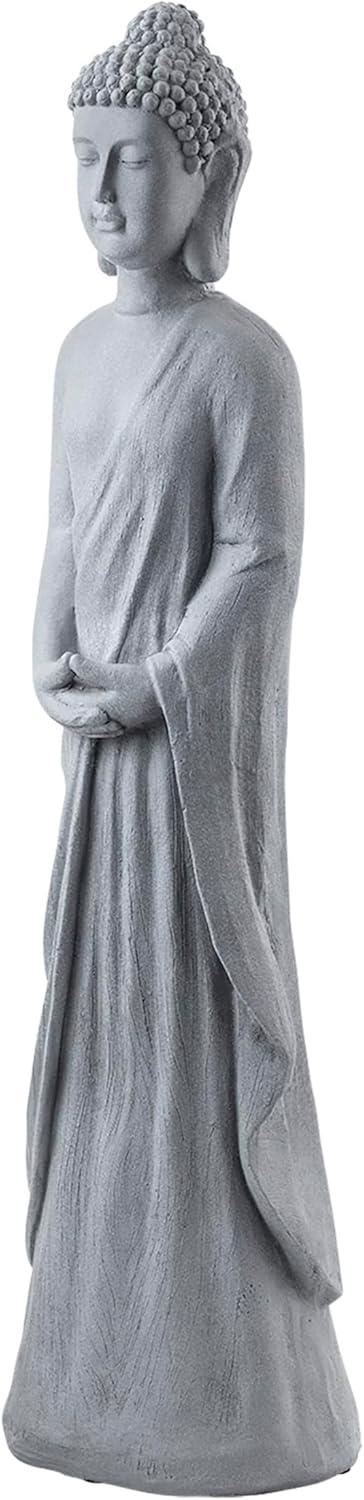 32" Magnesium Oxide Standing Buddha Statue Gray - Alpine Corporation: Outdoor Decor, Garden Accent
