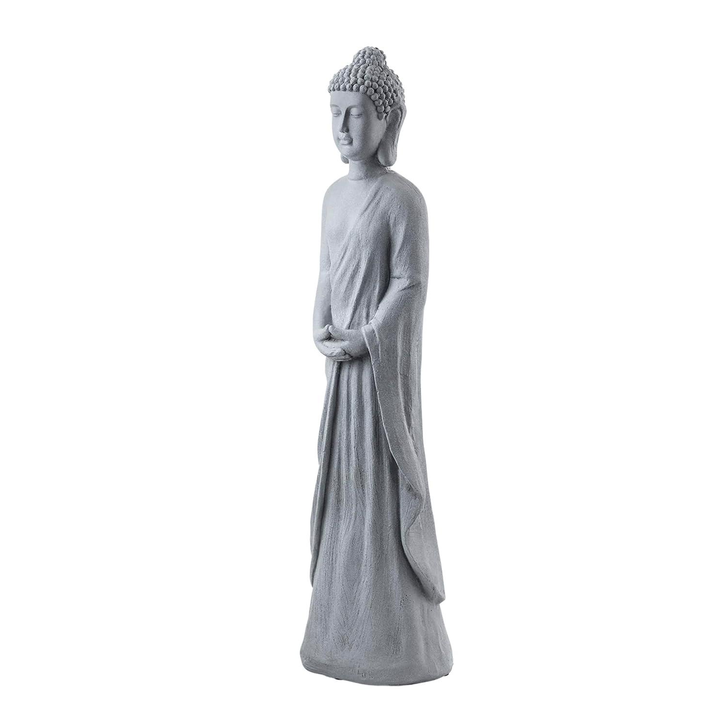 32" Magnesium Oxide Standing Buddha Statue Gray - Alpine Corporation: Outdoor Decor, Garden Accent