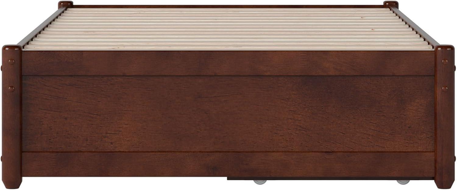 Barcelona King Solid Wood Panel Platform Bed with Storage Drawers in Walnut