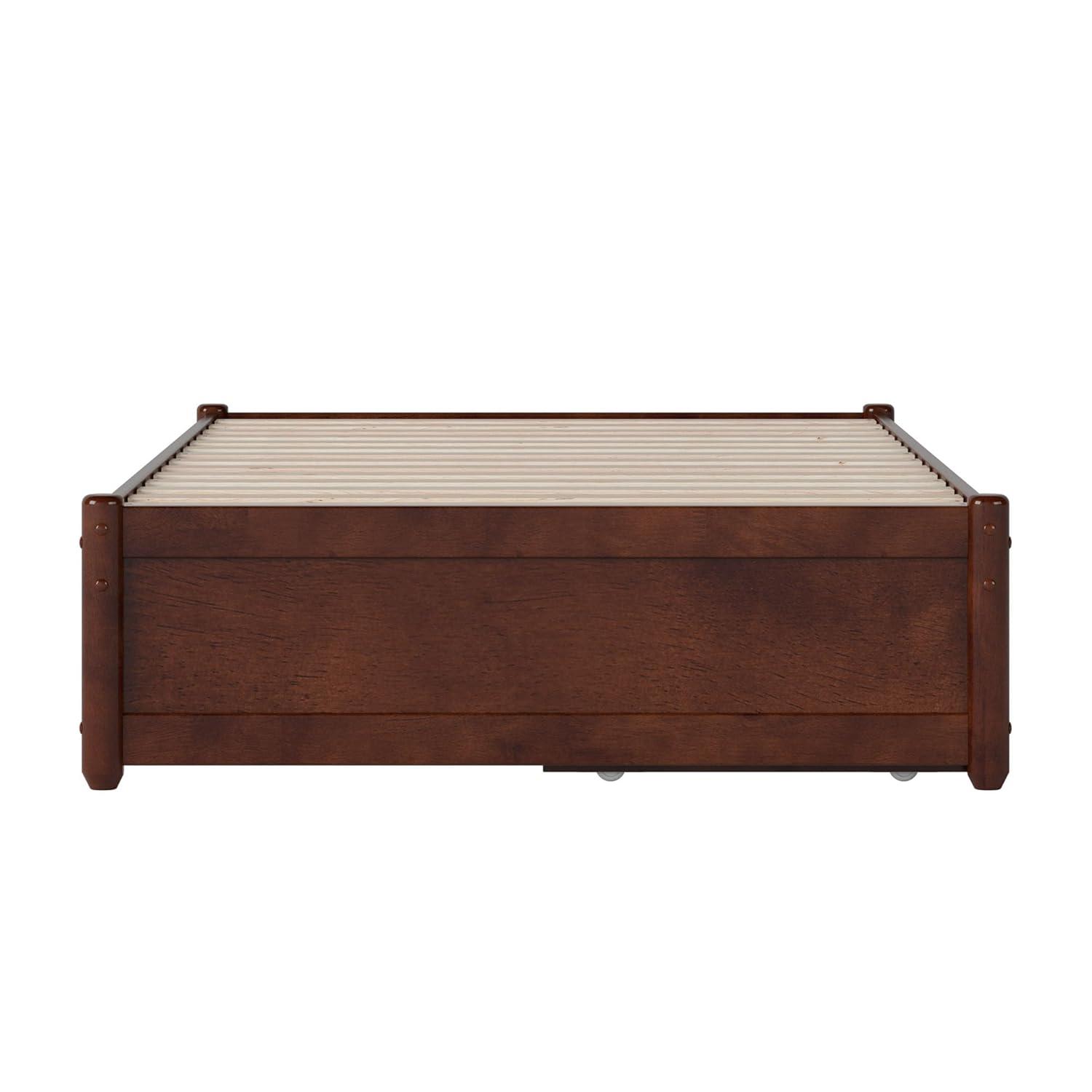 Barcelona King Solid Wood Panel Platform Bed with Storage Drawers in Walnut