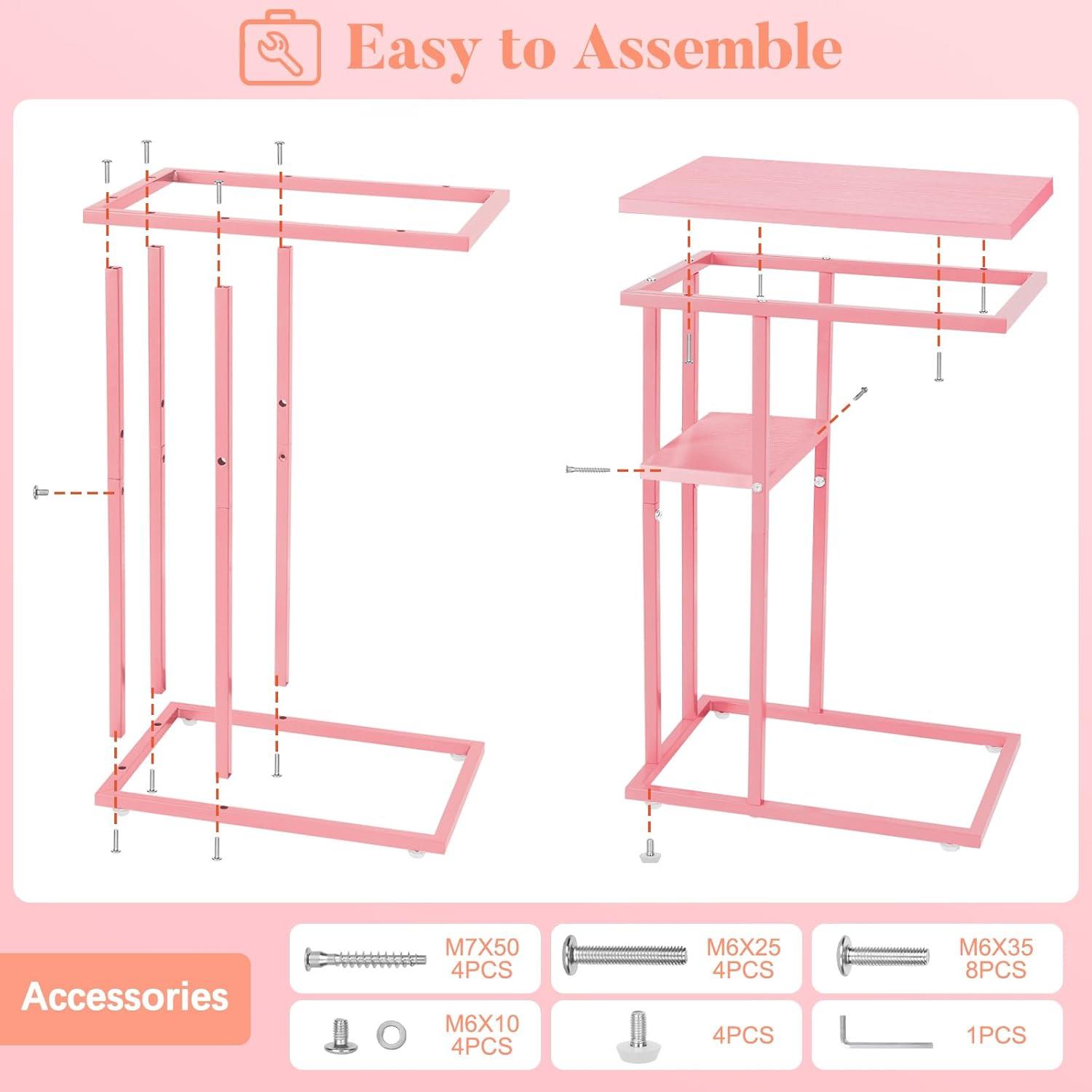 C Shaped End/ Side Table for Couch and Bed, Small Spaces, Living Room, Bedroom, Rustic Snack Table
