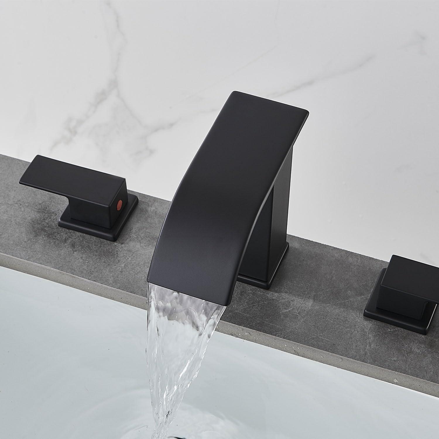 Matte Black Modern Waterfall 3-Piece Bathroom Faucet Set