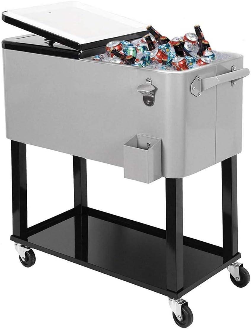 Home Aesthetics Grey 80 Qt Quart Rolling Cooler Ice Chest Beverage Bar for Patio Outdoor Party