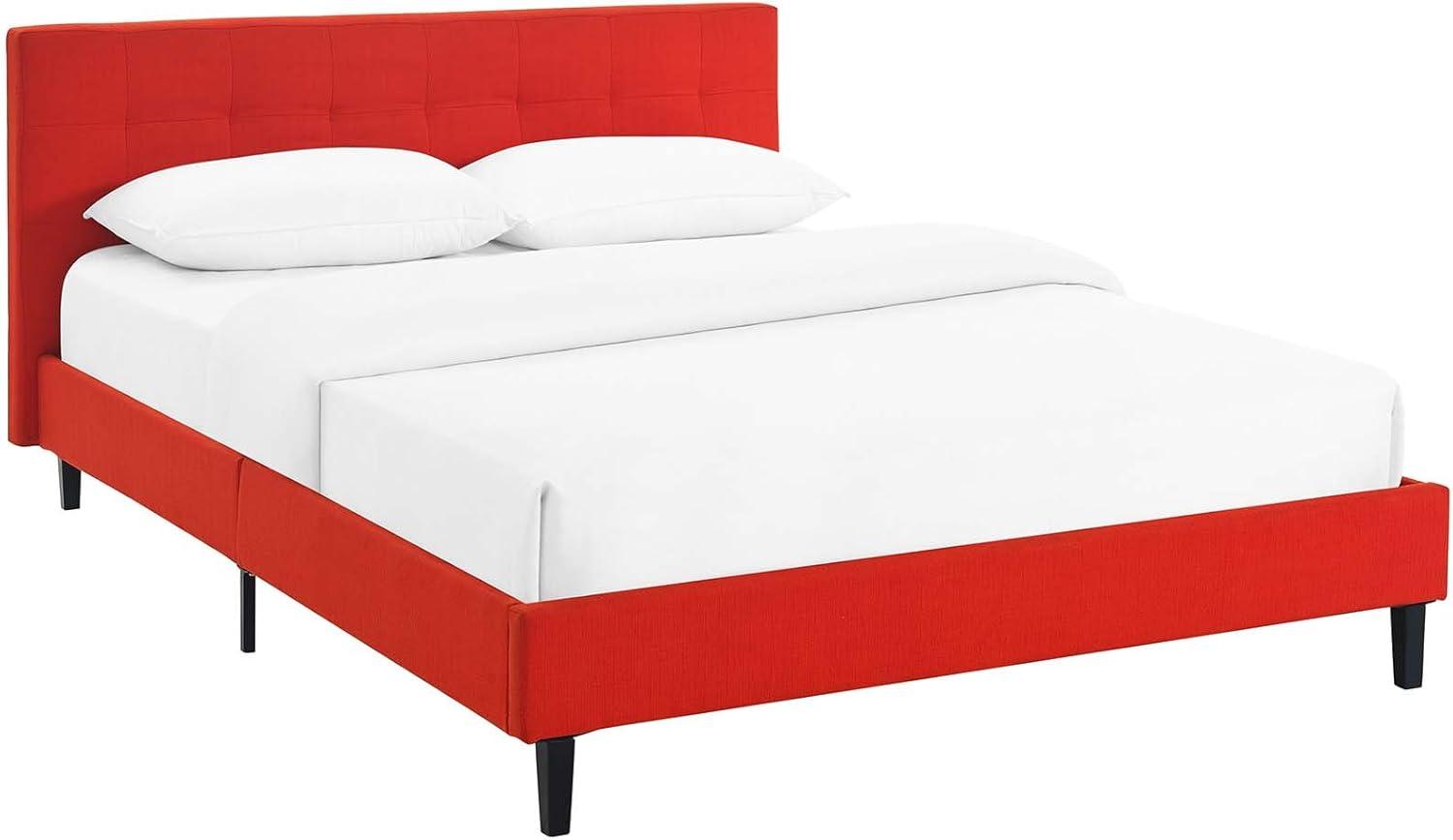 Atomic Red Full Upholstered Tufted Platform Bed with Wood Slats