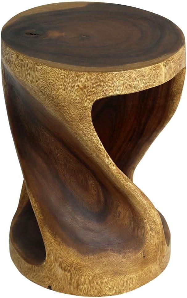 Strata Furniture 20x14" Round Traditional Wood Twist Stool in Walnut
