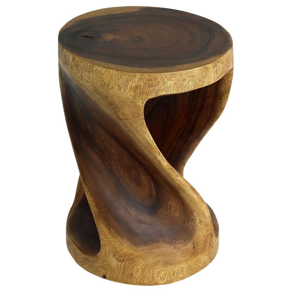 Strata Furniture 20x14" Round Traditional Wood Twist Stool in Walnut