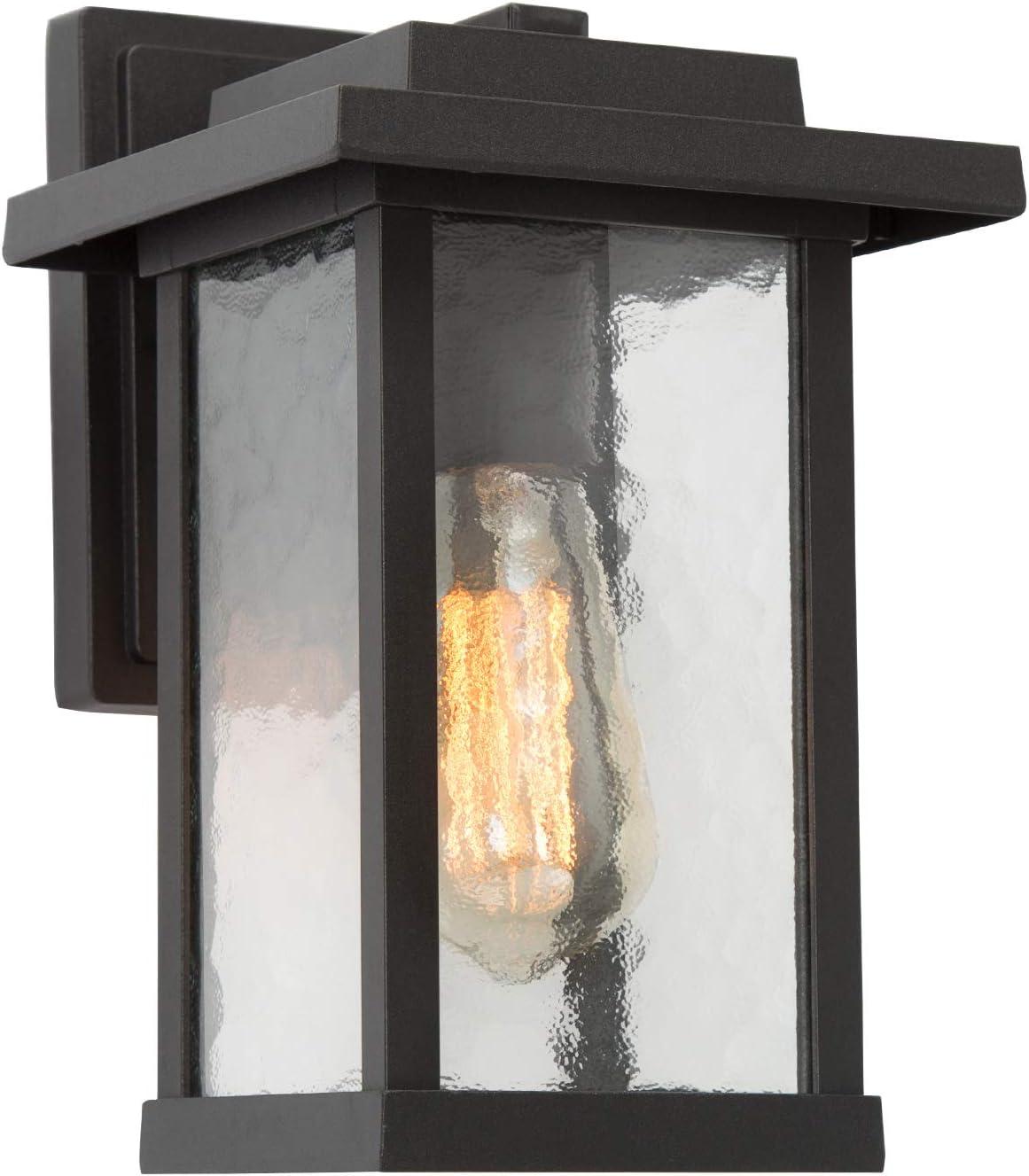 Matte Black Outdoor Lantern with Ripple Glass Panes