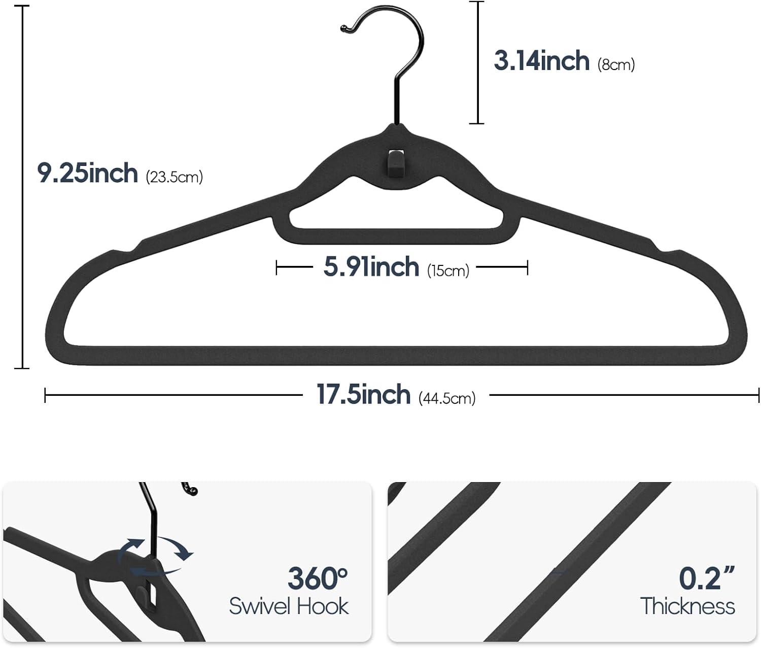 Simplify Slim Velvet Clothes Hangers | 50 Pack | Non-Slip | Shirts | Suit | Pants | Dresses | Garments | Closet Storage & Organization | Durable | Black
