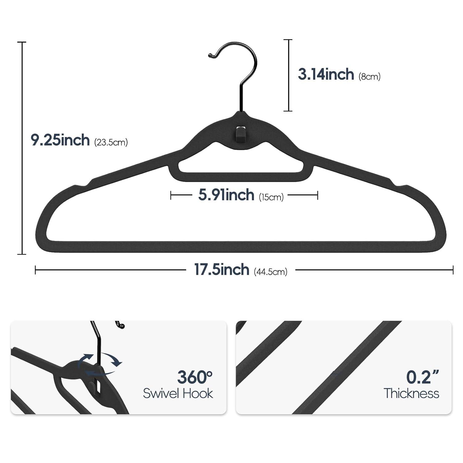 Simplify Slim Velvet Clothes Hangers | 50 Pack | Non-Slip | Shirts | Suit | Pants | Dresses | Garments | Closet Storage & Organization | Durable | Black