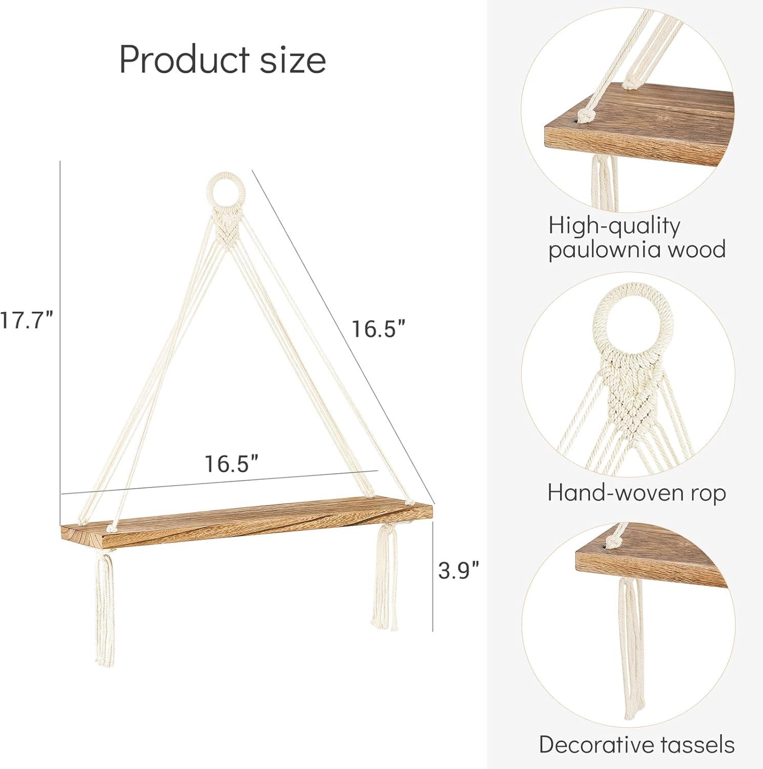 Mkono 2 Pack Wall Hanging Shelves Boho Shlef for Nursery Bedroom Living Room Home Decorations