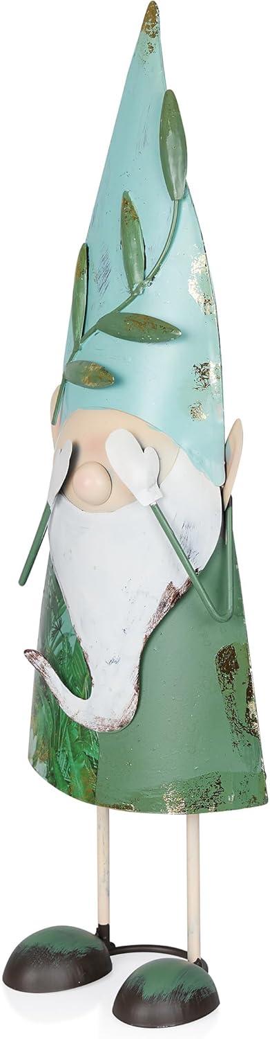 Whimsical Green Iron Hide-and-Seek Garden Gnome, 19"