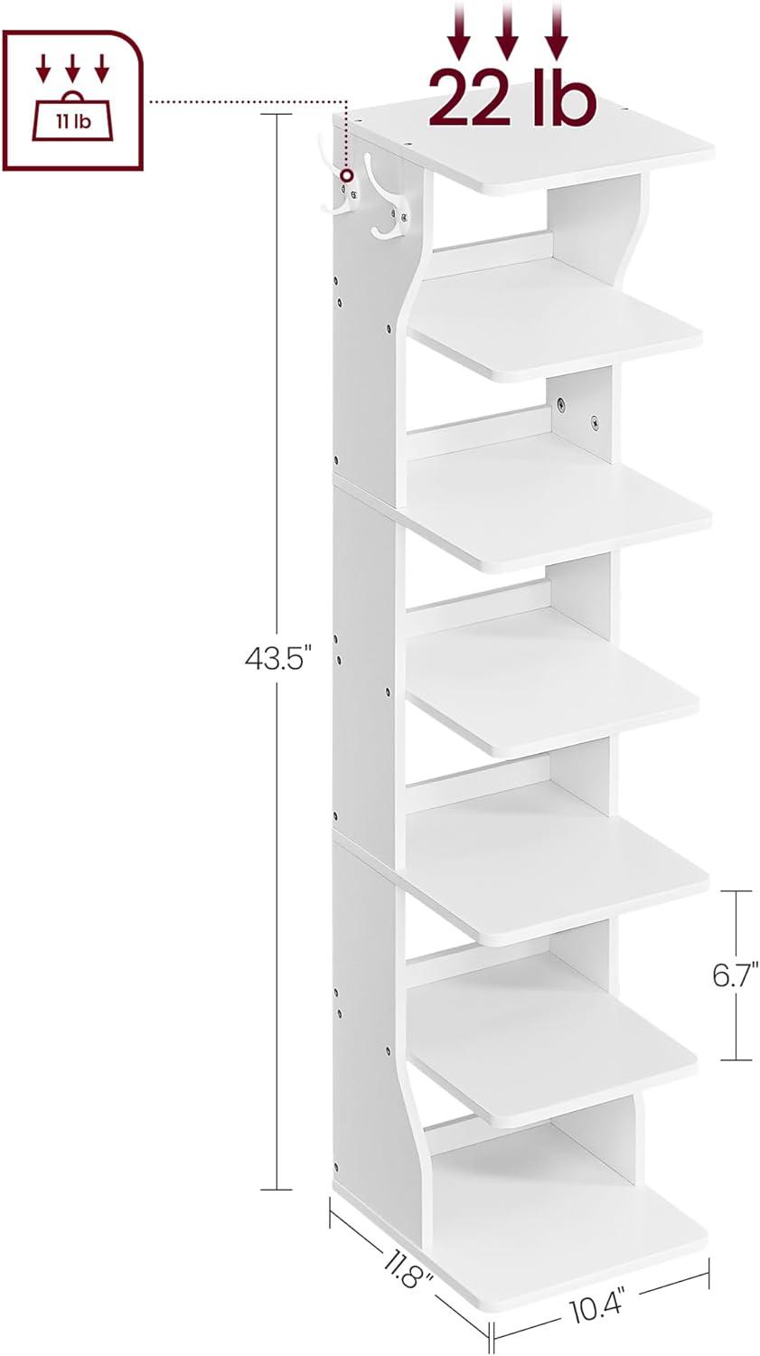 White 7-Tier Wooden and Metal Vertical Shoe Rack