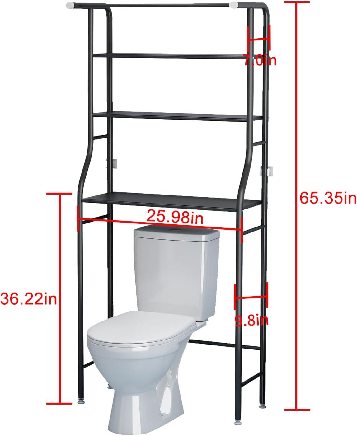 UDEAR 3-Tier Over The Toilet Rack,Bathroom Shelf Space Saver,Corner Stand Storage Organizer Accessories,The Washing Machine,with Hanging Rod,Tower Shelf,White