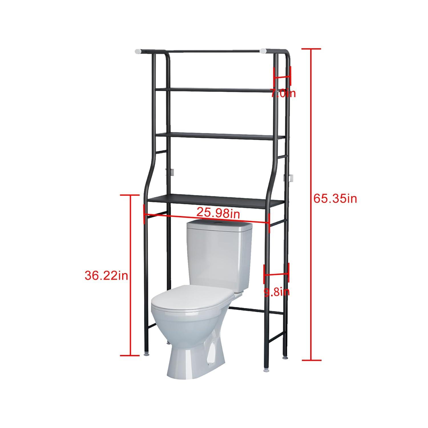UDEAR 3-Tier Over The Toilet Rack,Bathroom Shelf Space Saver,Corner Stand Storage Organizer Accessories,The Washing Machine,with Hanging Rod,Tower Shelf,White