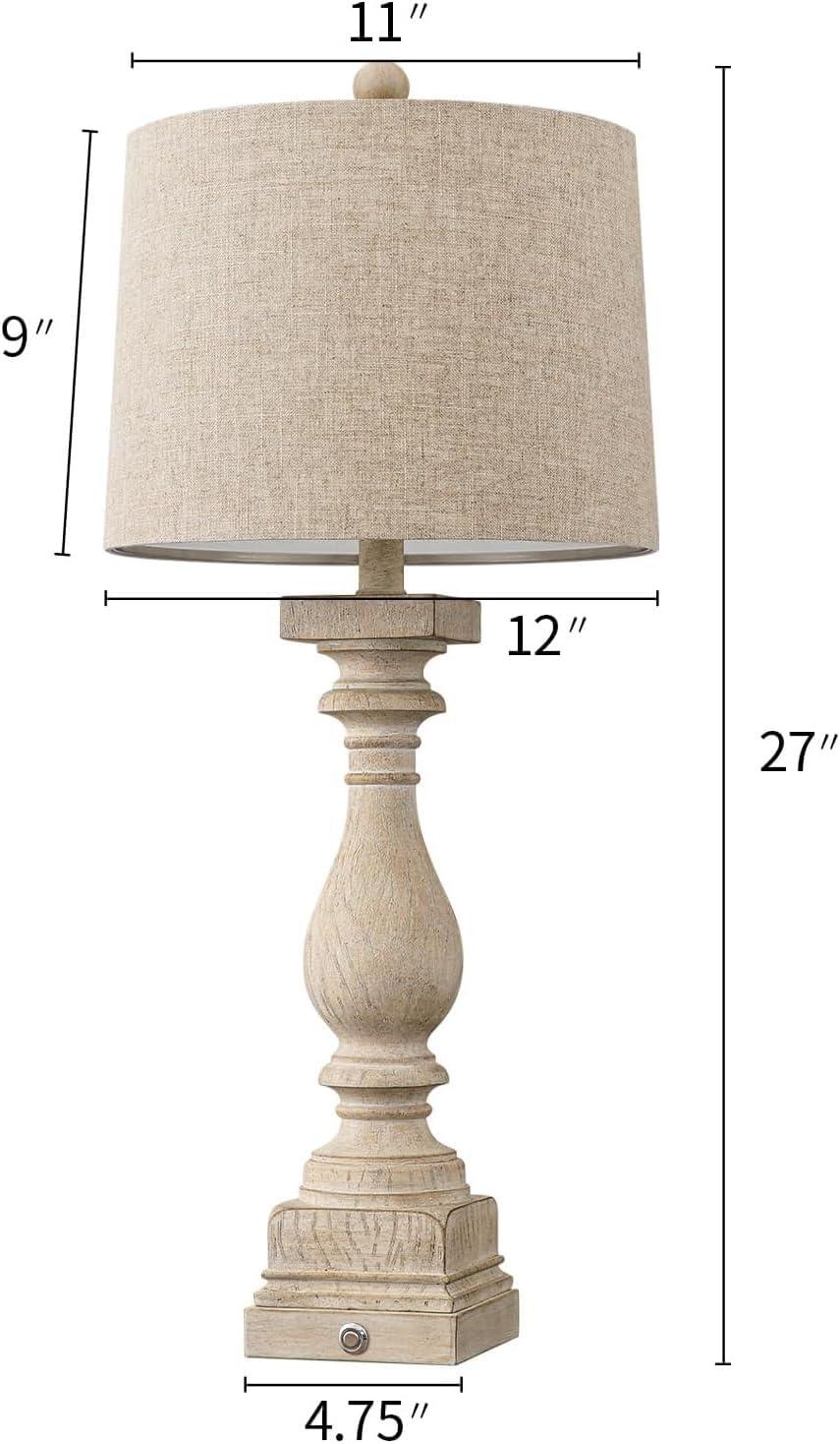 27" Farmhouse 3-Way Dimmable Touch Control Table Lamp Set of 2 with USB A &USB C Charging Ports for Bedroom Living Room Vintage Rustic Traditional Nightstand Bedside Lamps (2 Bulbs Included)