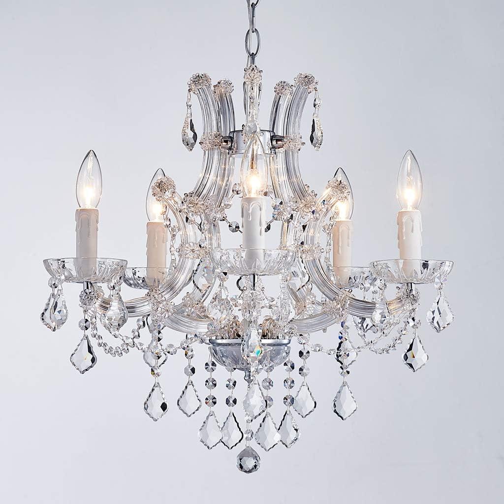 Elegant Chrome and Crystal 5-Light Candle Chandelier