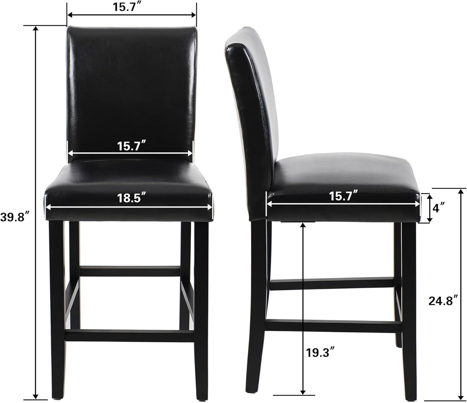 Black Faux Leather and Wood Counter Height Stools, Set of 2