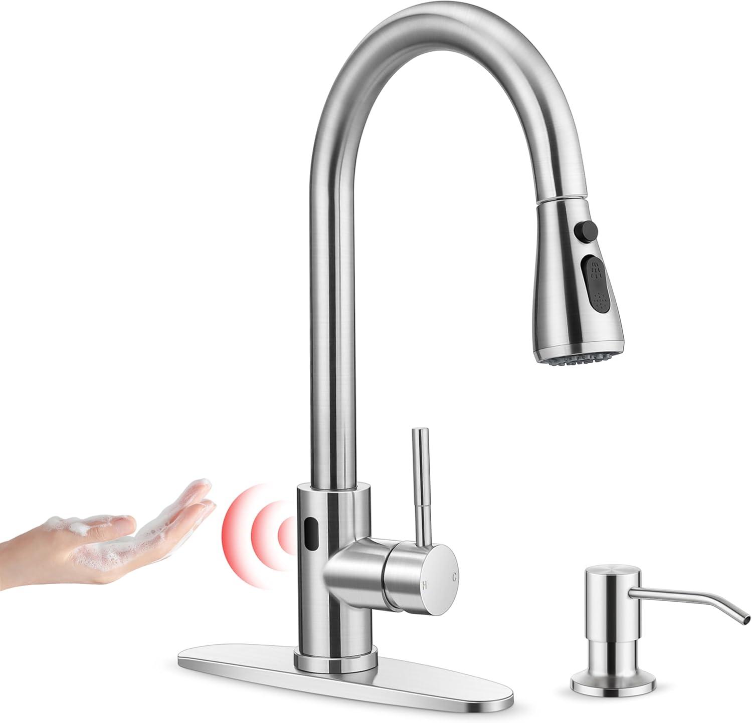 Automatic Smart Mobile Motion Sensor Kitchen Sink Faucet with 3 Modes Pull-Down Sprayer