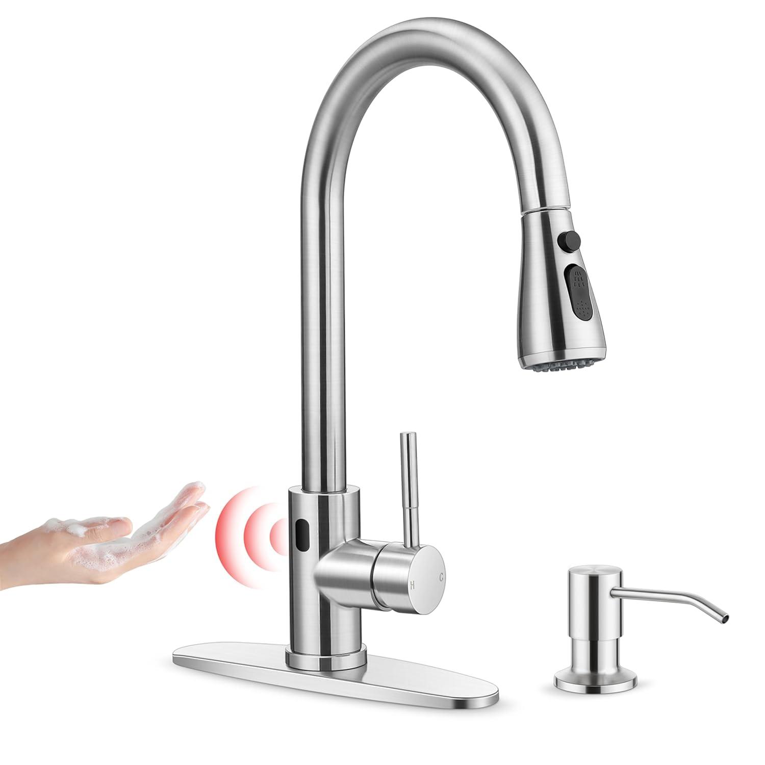 ARCORA Automatic Smart Mobile Motion Sensor Kitchen Sink Faucet with 3 Modes Pull-Down Sprayer AR7100301-MS