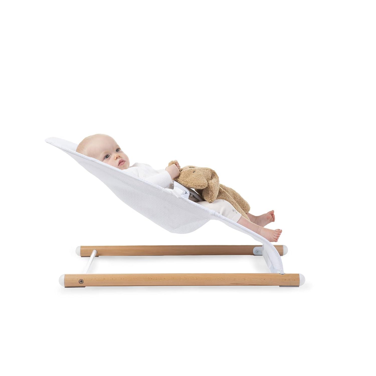 White Beechwood and Mesh Baby Bouncer Lounger