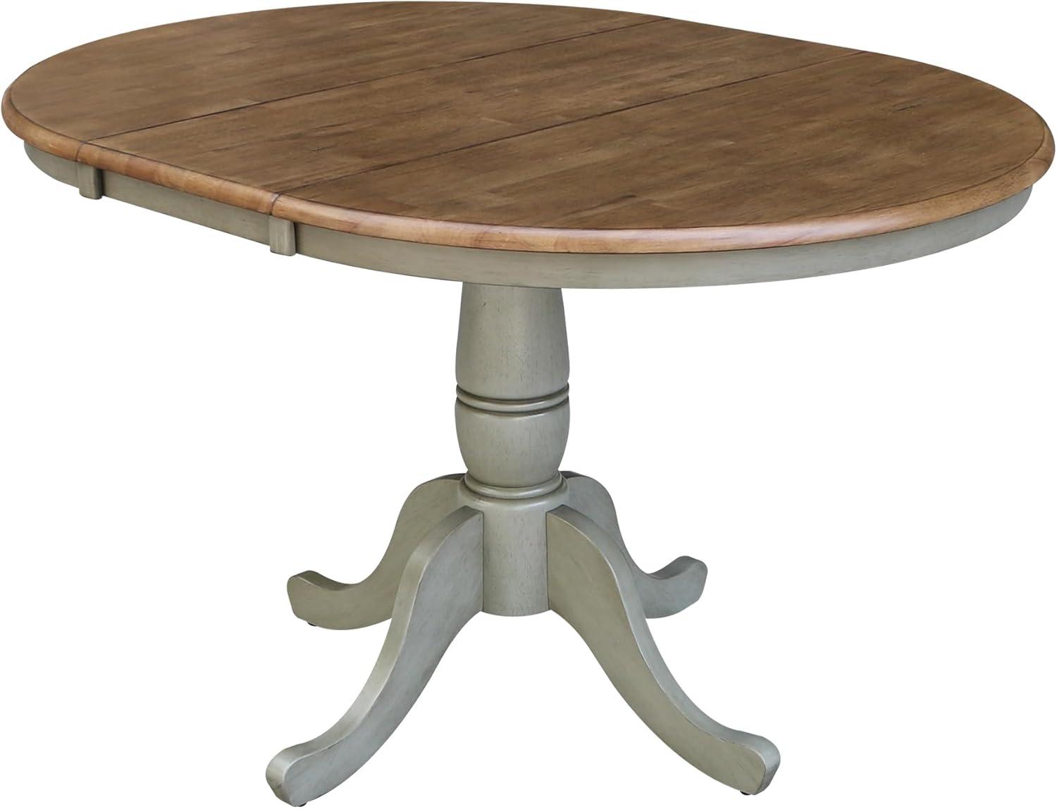 Kyle Round Top Pedestal Drop Leaf Dining Table Hickory Brown/Stone Gray - International Concepts: Solid Wood, Mid-Century Modern