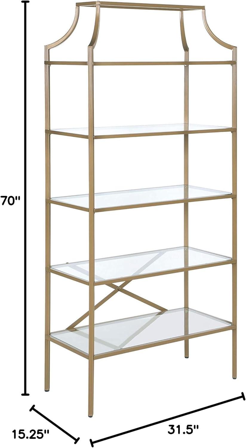 Coaster 70" Serena Modern 5 Tier Tempered Glass Shelves Bookcase Matte Gold