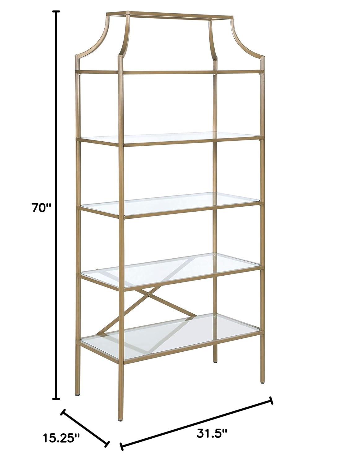 Coaster 70" Serena Modern 5 Tier Tempered Glass Shelves Bookcase Matte Gold
