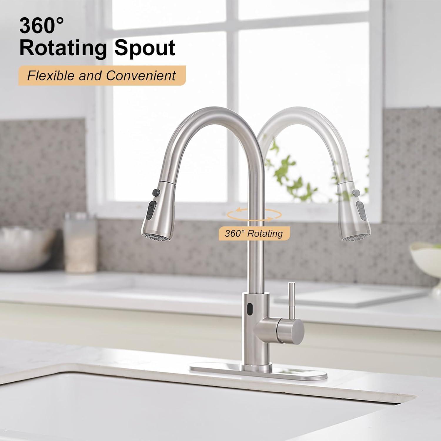 Brushed Nickel Touchless Pull-Down Kitchen Faucet with Spray