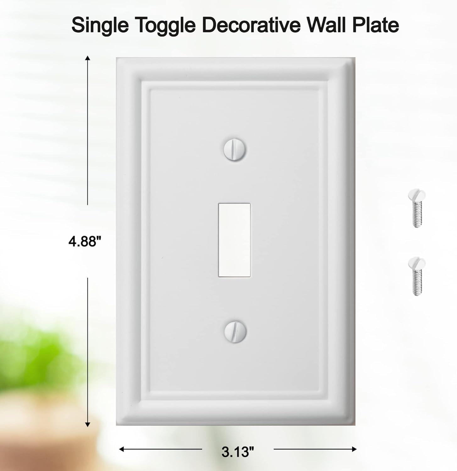 Modern Decorative Wall Plate Switch Plate Outlet Cover, Vintage Retro Wood Grain Design(Single Toggle-4 Pack, White)