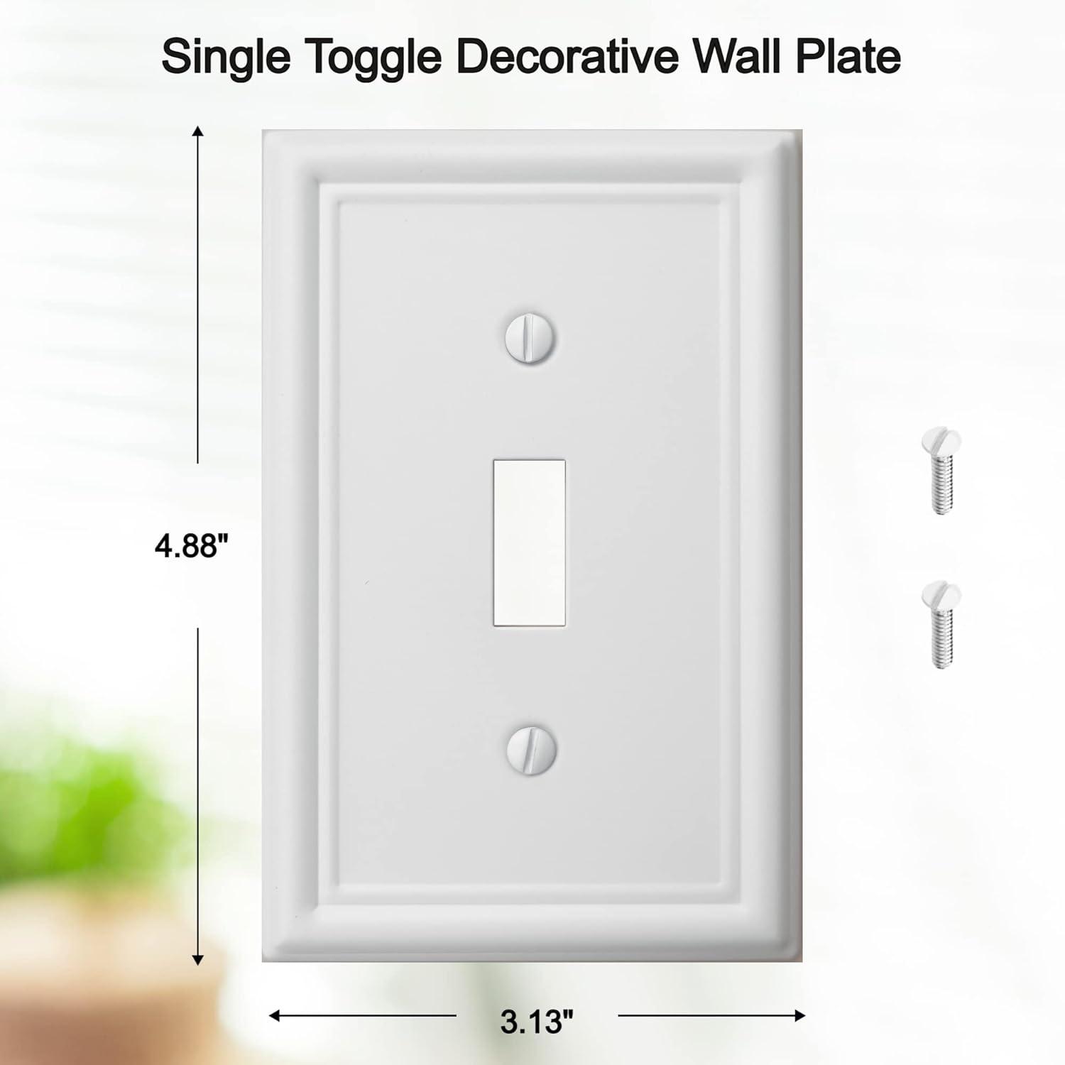 Modern Decorative Wall Plate Switch Plate Outlet Cover, Vintage Retro Wood Grain Design(Single Toggle-4 Pack, White)