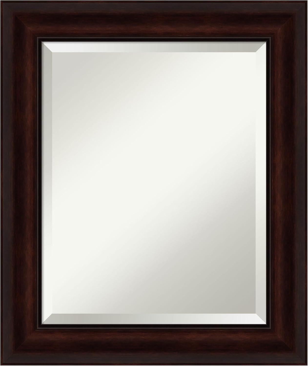Amanti Art Beveled Bathroom Wall Mirror - Coffee Bean Brown Frame - Coffee Bean Brown Outer Size: 25 x 25 in