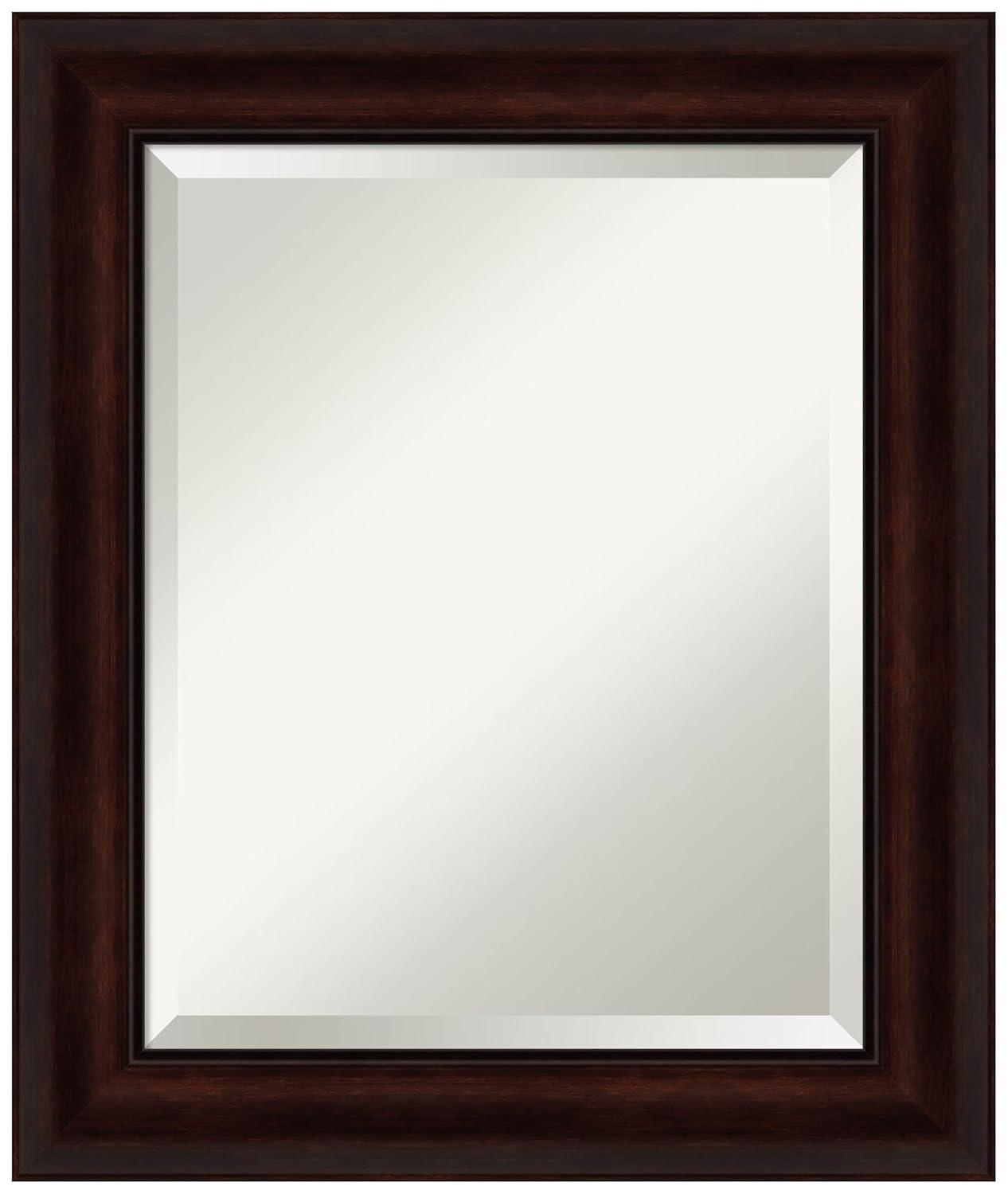 Amanti Art Beveled Bathroom Wall Mirror - Coffee Bean Brown Frame - Coffee Bean Brown Outer Size: 25 x 25 in